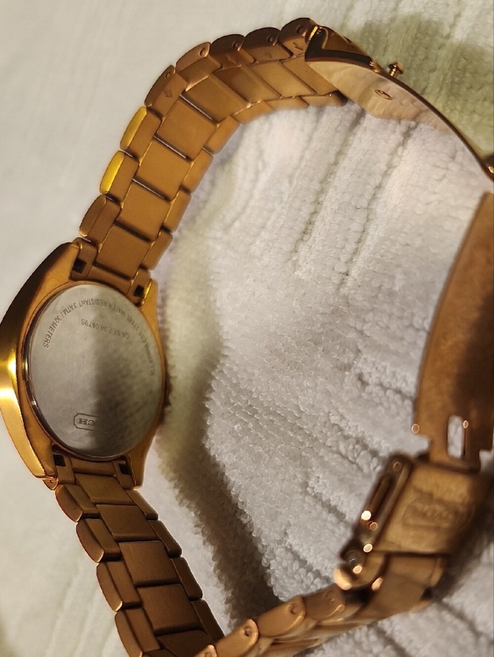 COACH Gold-Tone Crystal Bezel Woman 's Watch with White Dial - Picture 4 of 9